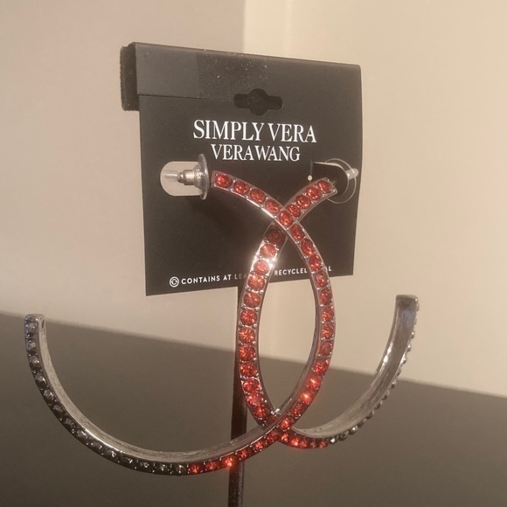 Simply Vera Vera Wang Red and Silver Crystal Hoop Earrings